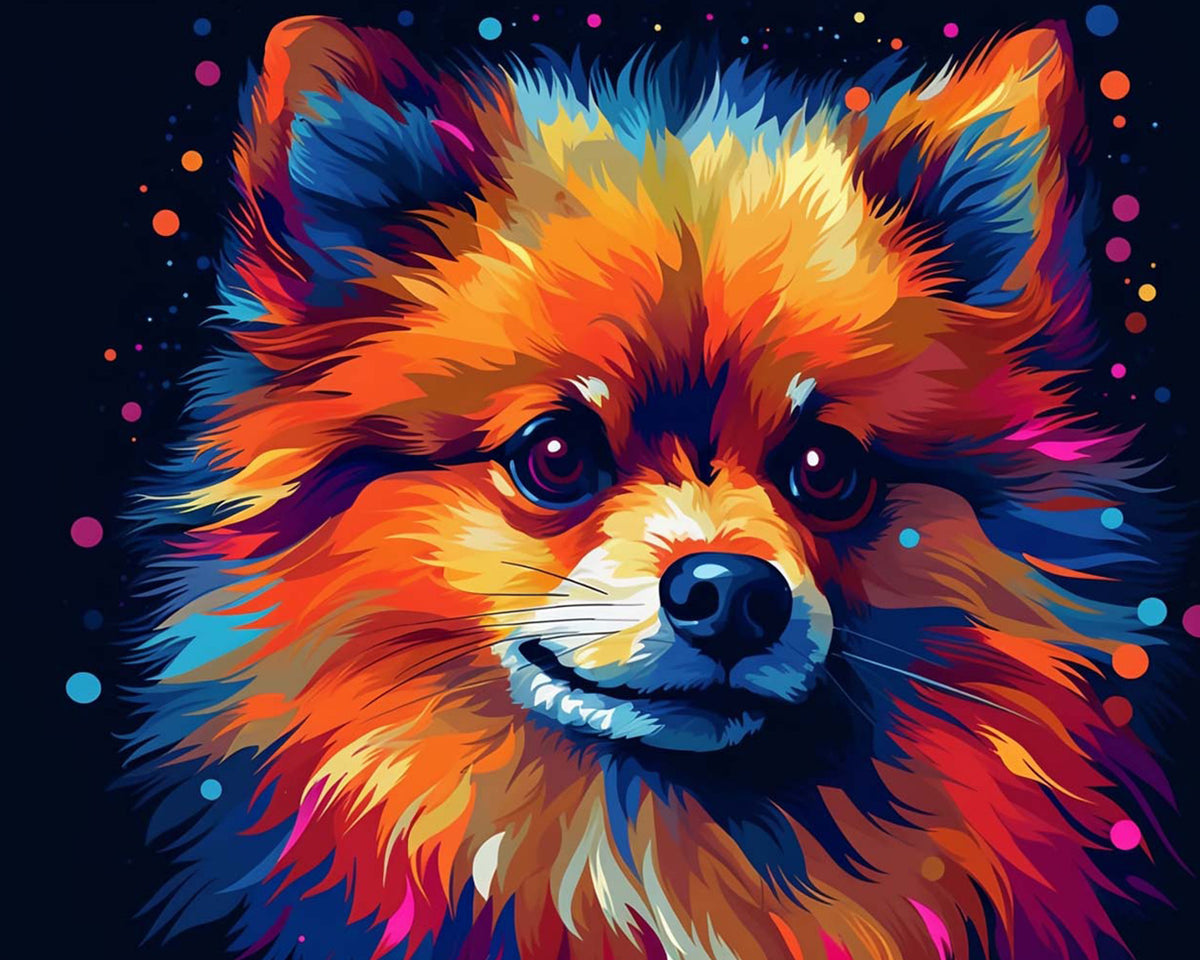 Colourful fluffy pomeranian cross stitch kit for beginners