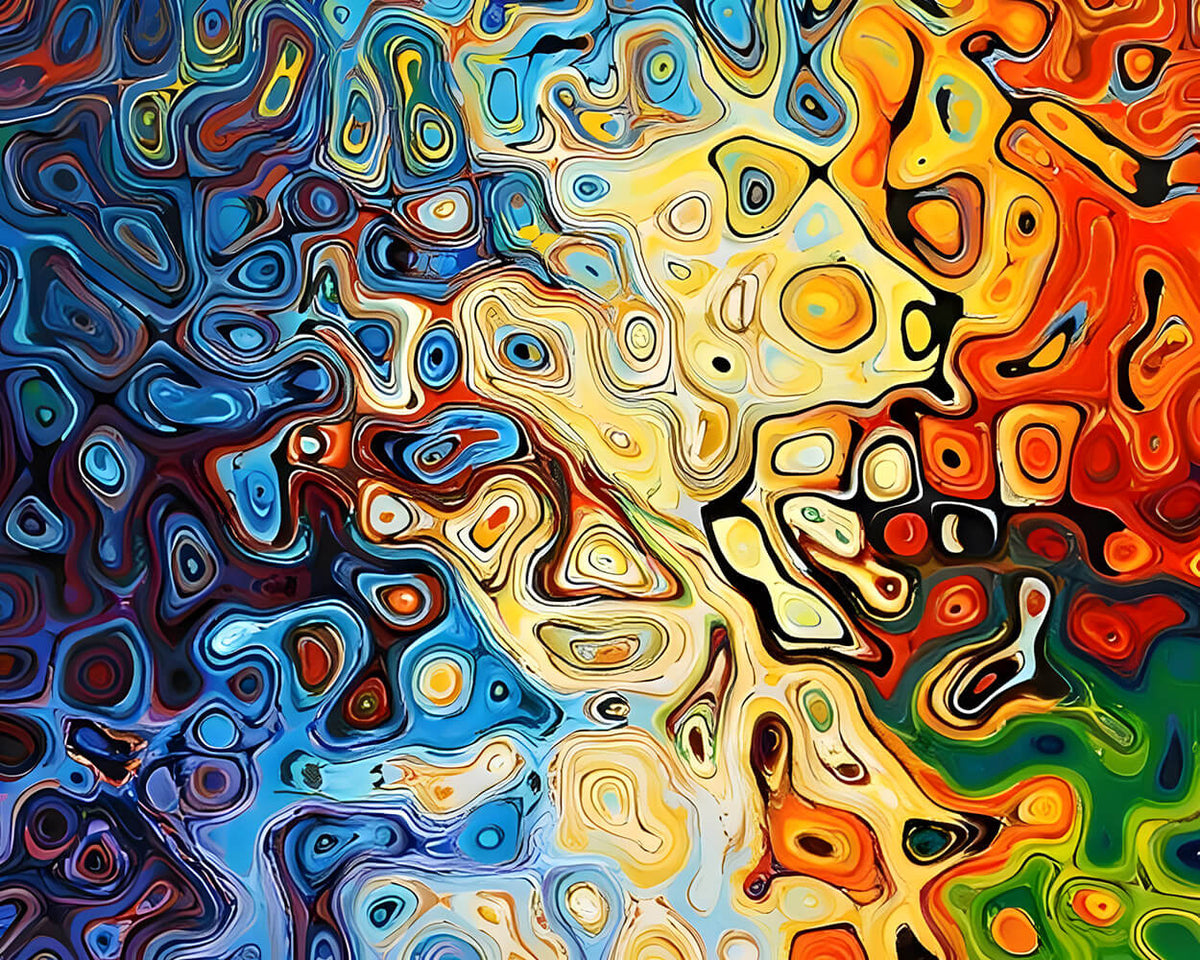Colourful fluid abstract art paint by numbers kit for beginners