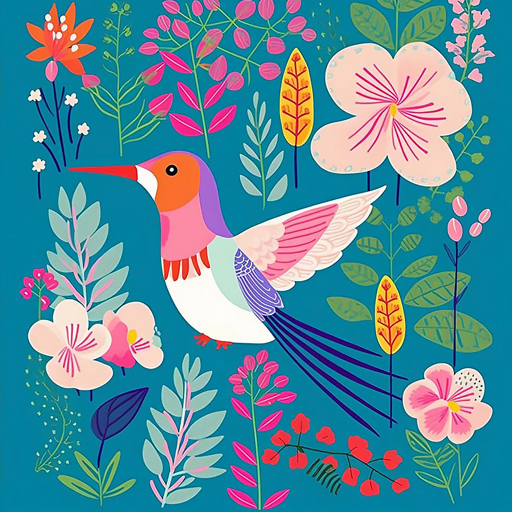 Colourful folk art bird and flowers cross stitch kit for beginners
