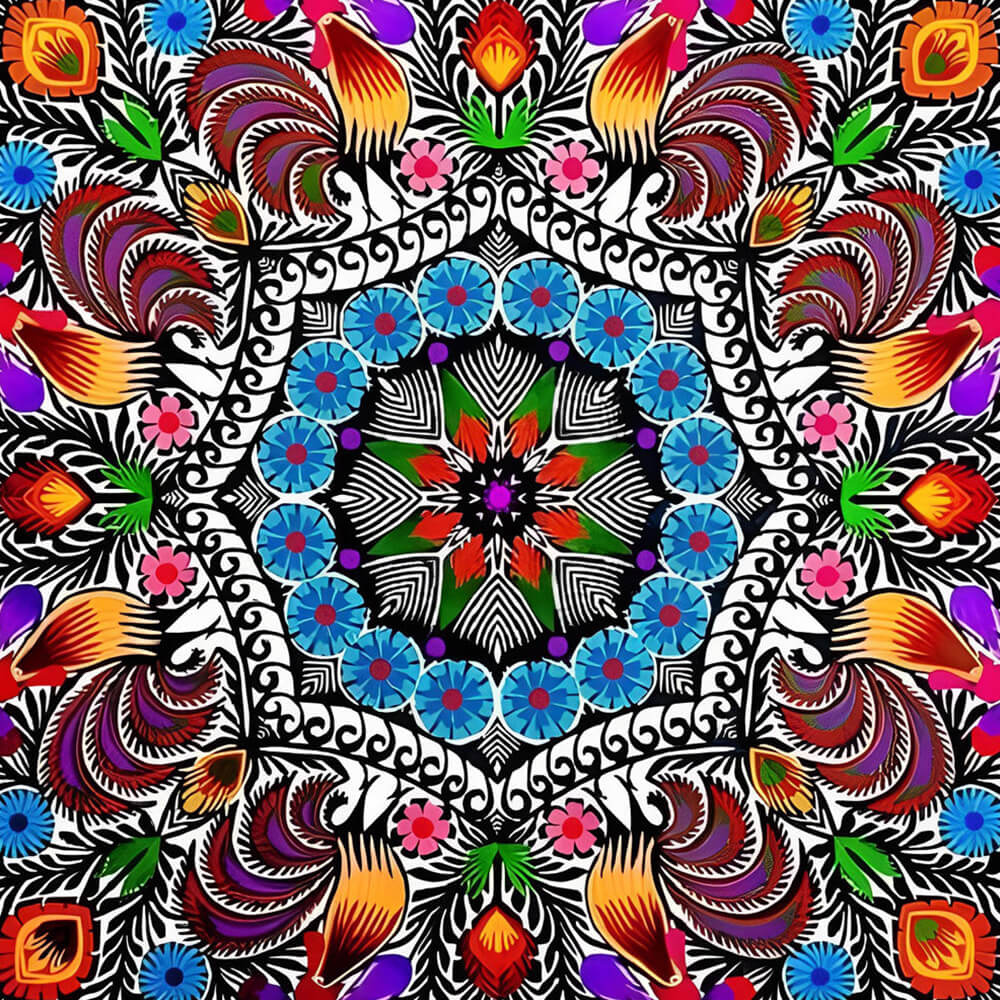 Colourful folk art pattern cross stitch kit for beginners
