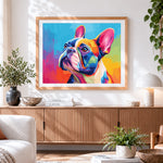 Finished colourful french bulldog paint by numbers artwork displayed as home decor
