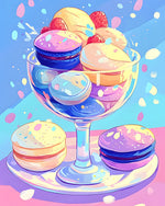 Colourful french macarons in a glass cross stitch kit for beginners