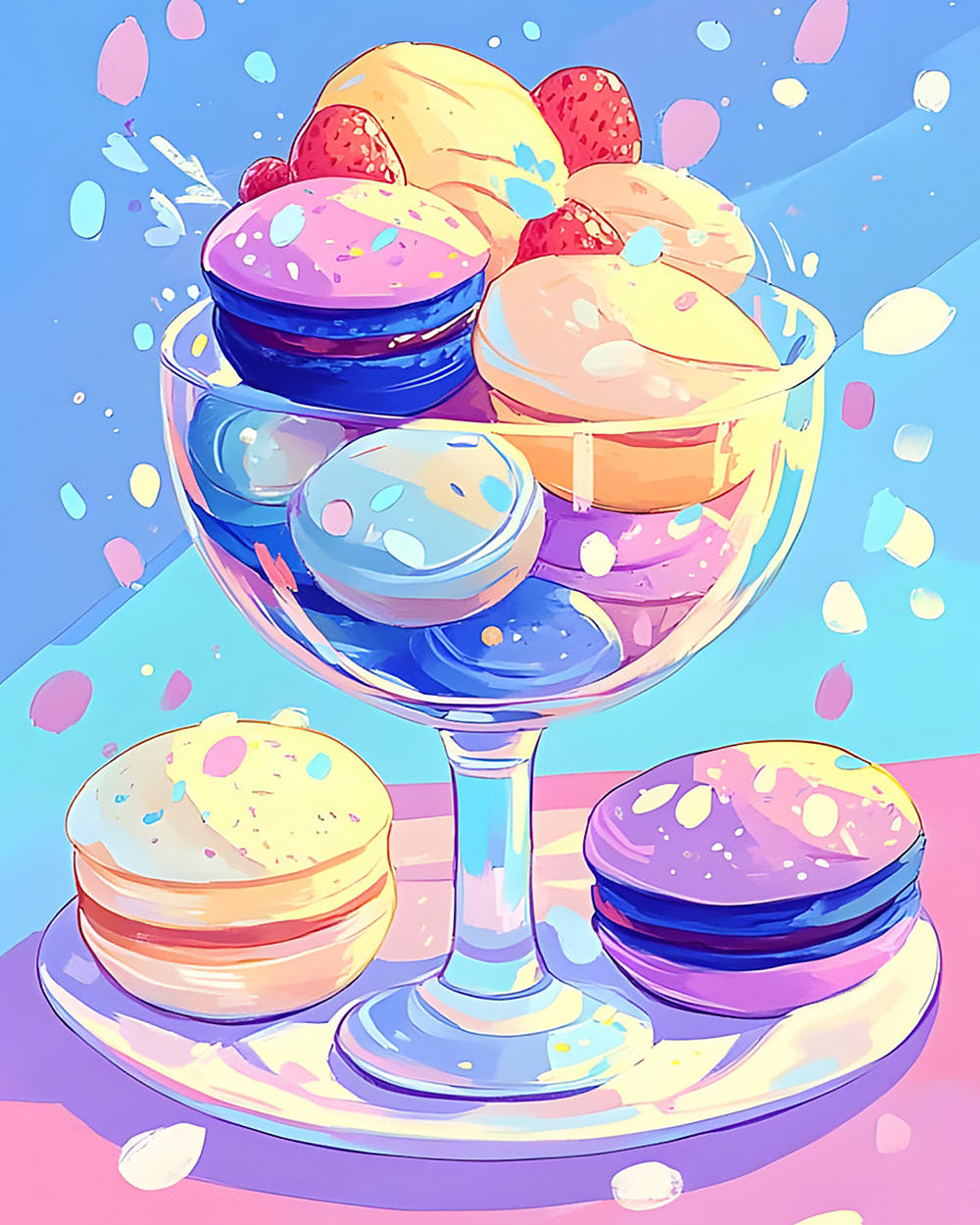 Colourful french macarons in a glass cross stitch kit for beginners