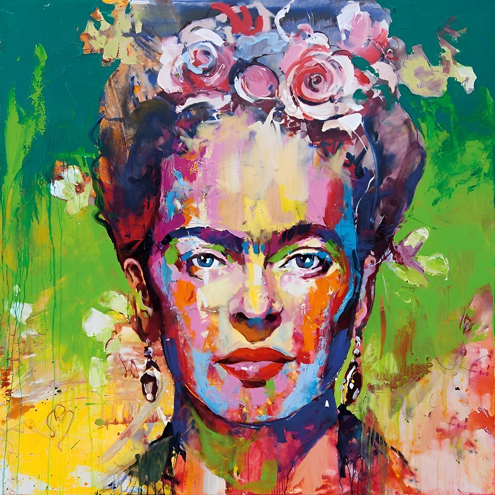 Colourful frida kahlo portrait cross stitch kit for beginners