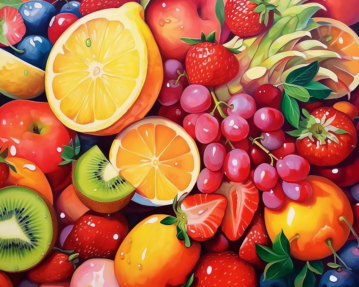 Colourful fruit collage cross stitch kit for beginners