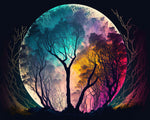 Colourful full moon and forest silhouette paint by numbers kit for beginners