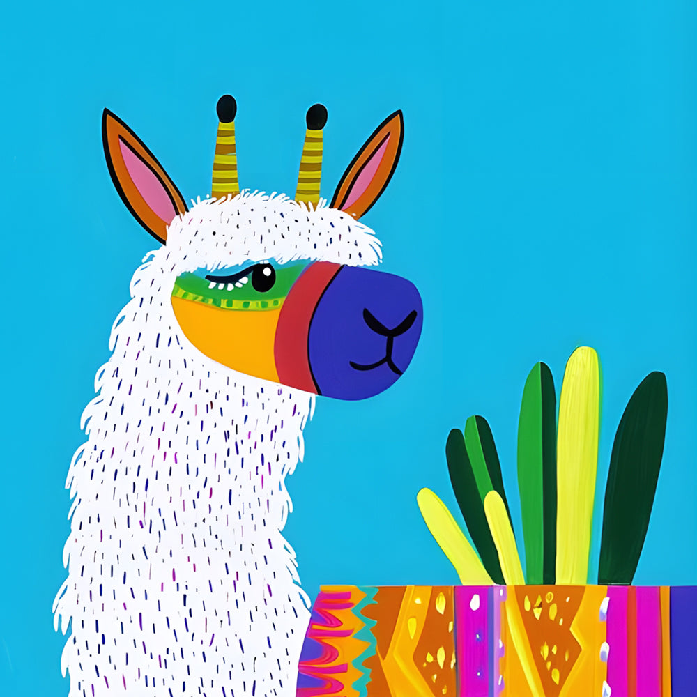 Colourful geometric alpaca with cacti cross stitch kit for beginners