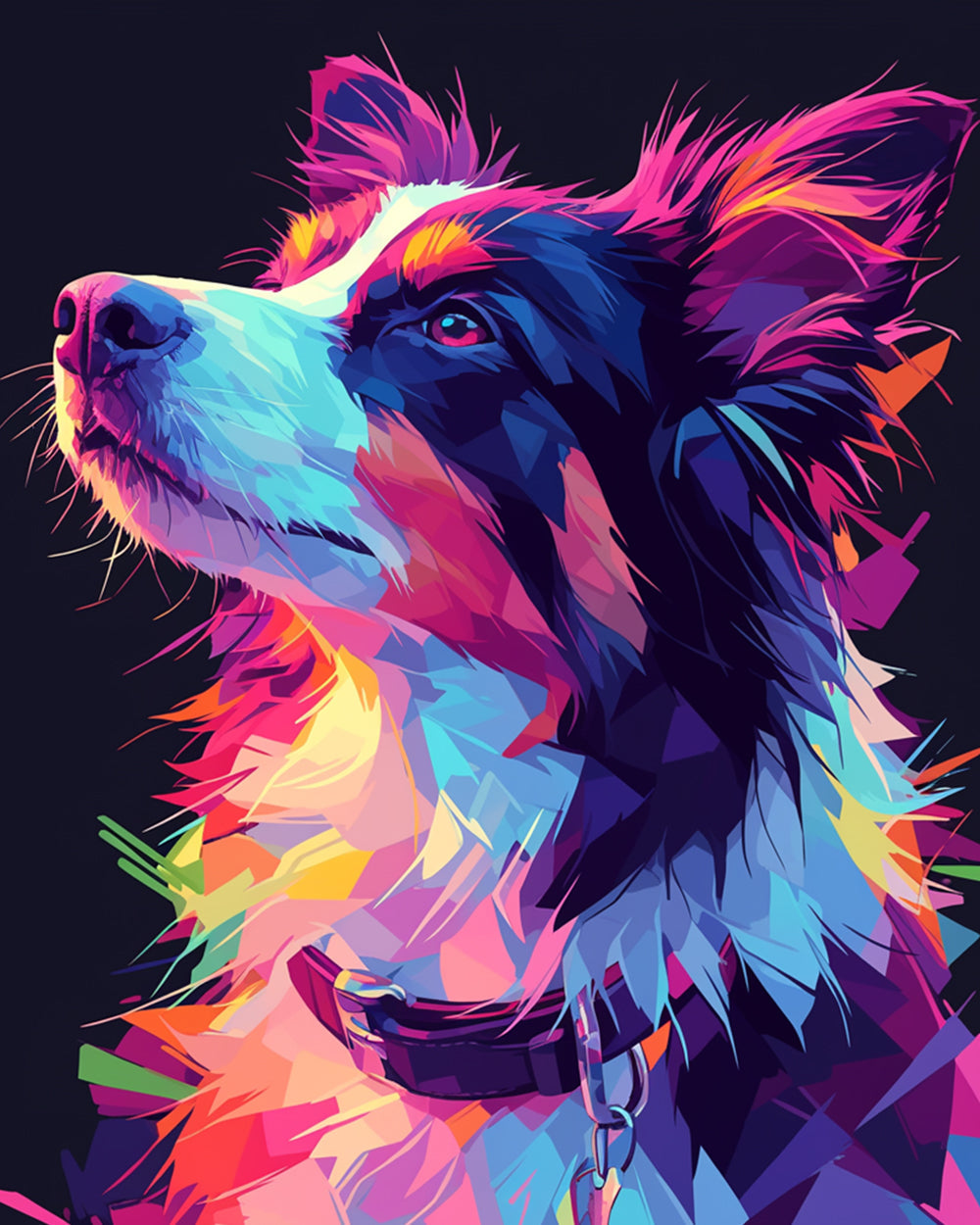 Colourful geometric border collie paint by numbers kit for beginners