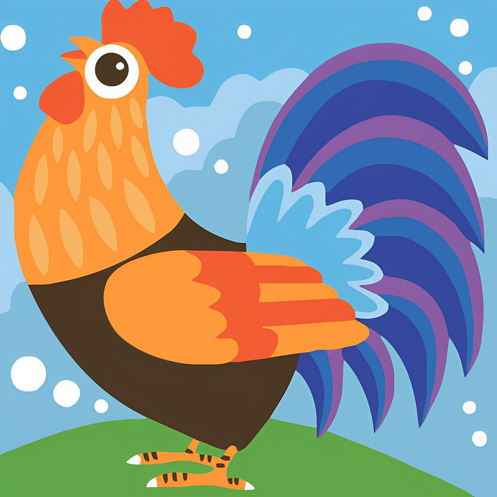 Colourful geometric rooster cross stitch kit for beginners
