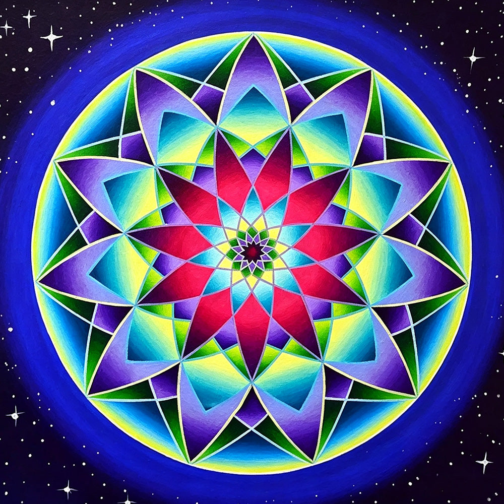 Colourful geometric star mandala cross stitch kit for beginners