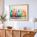 Colourful glass bottles paint by numbers artwork displayed on wall as home decor