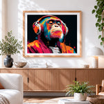 Finished colourful gorilla with headphones paint by numbers artwork displayed as home decor