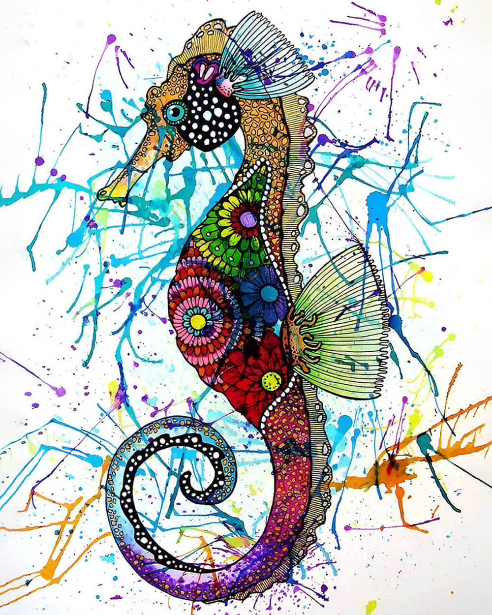 Colourful graffiti seahorse cross stitch kit for beginners