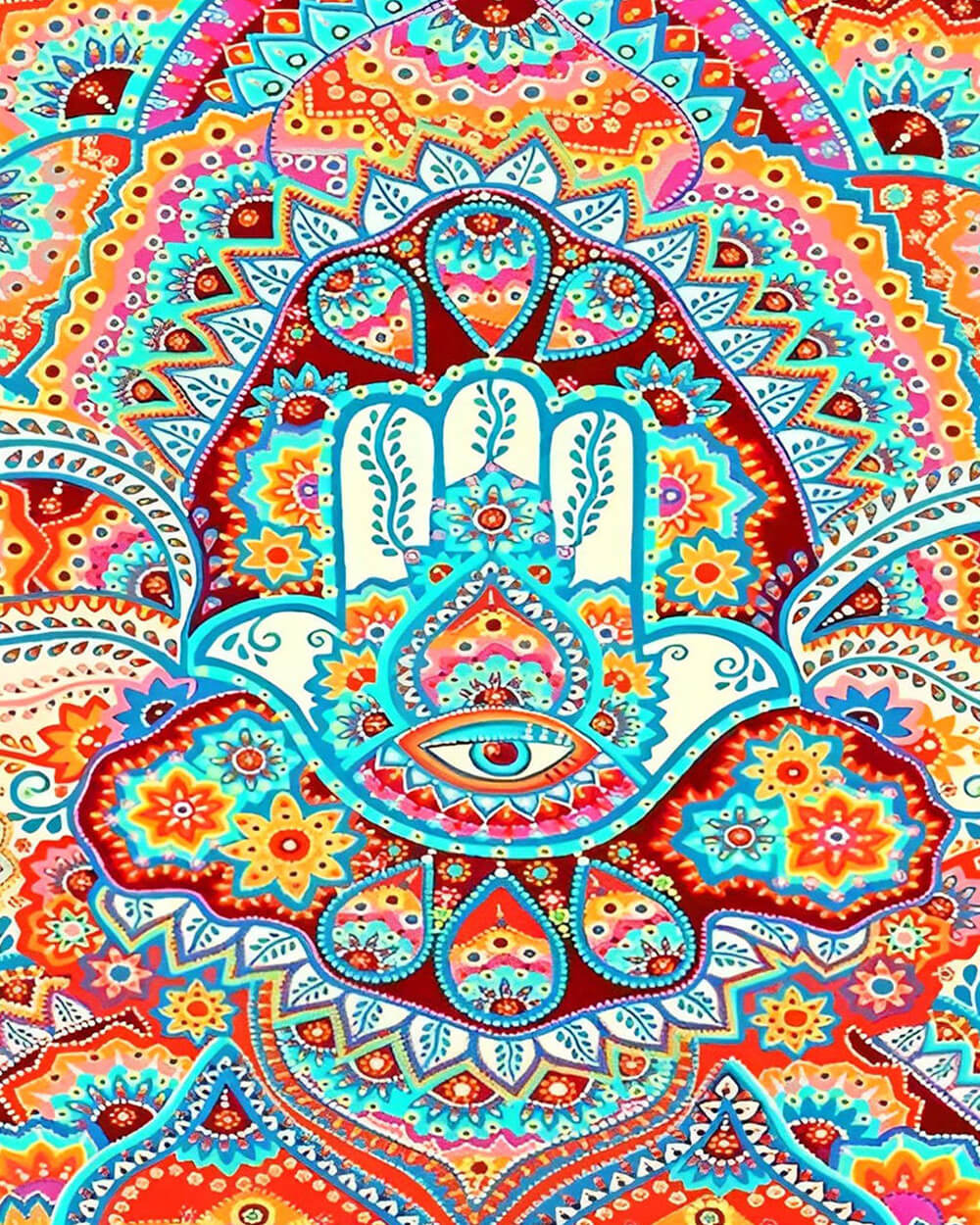 Colourful hamsa hand mandala cross stitch kit for beginners