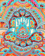 Colourful hamsa hand mandala paint by numbers kit for beginners