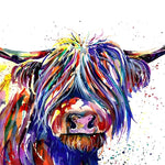 Colourful highland cow splatter art paint by numbers kit for beginners