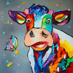 Colourful highland cow with butterfly paint by numbers kit for beginners