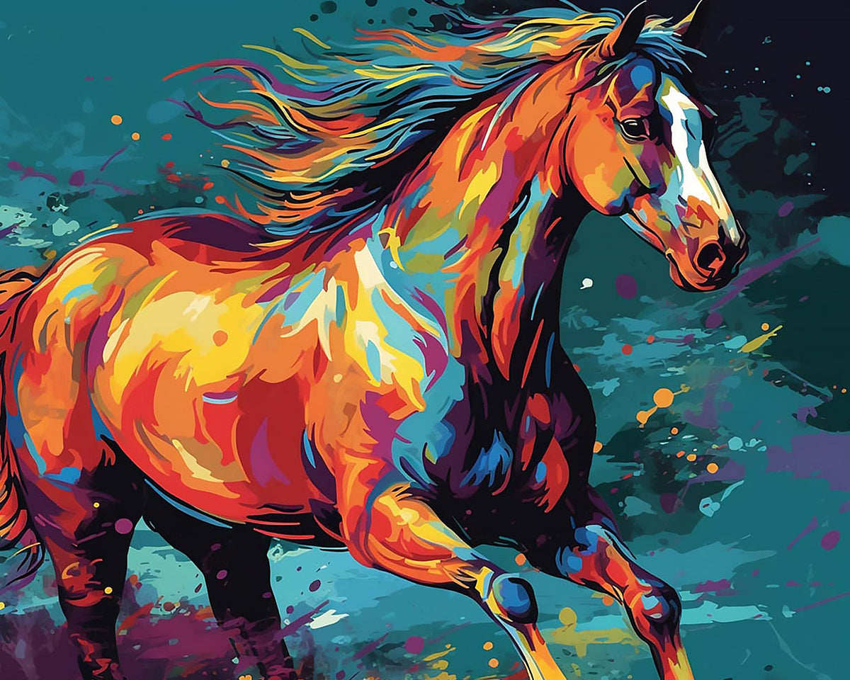 Colourful horse running paint by numbers kit for beginners