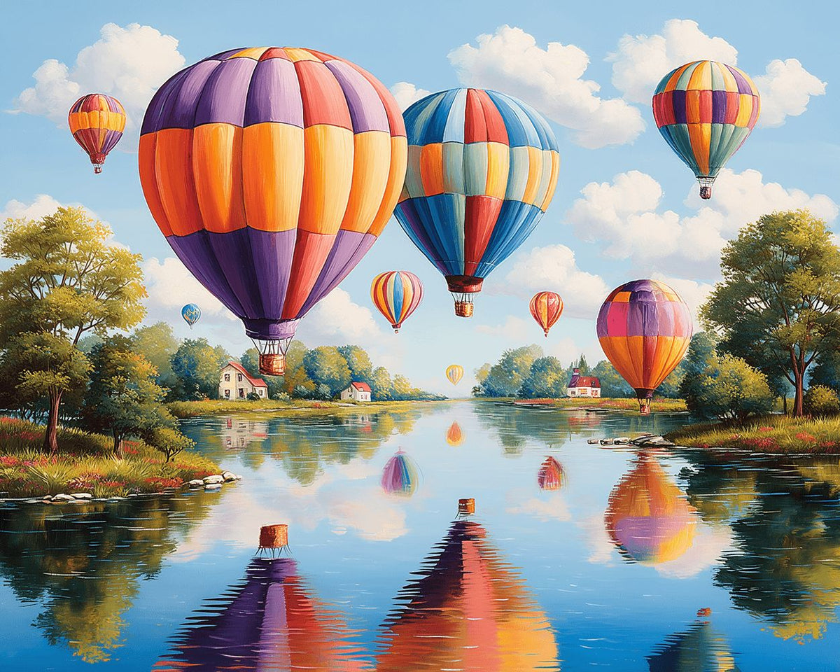 Colourful hot air balloons paint by numbers kit for beginners