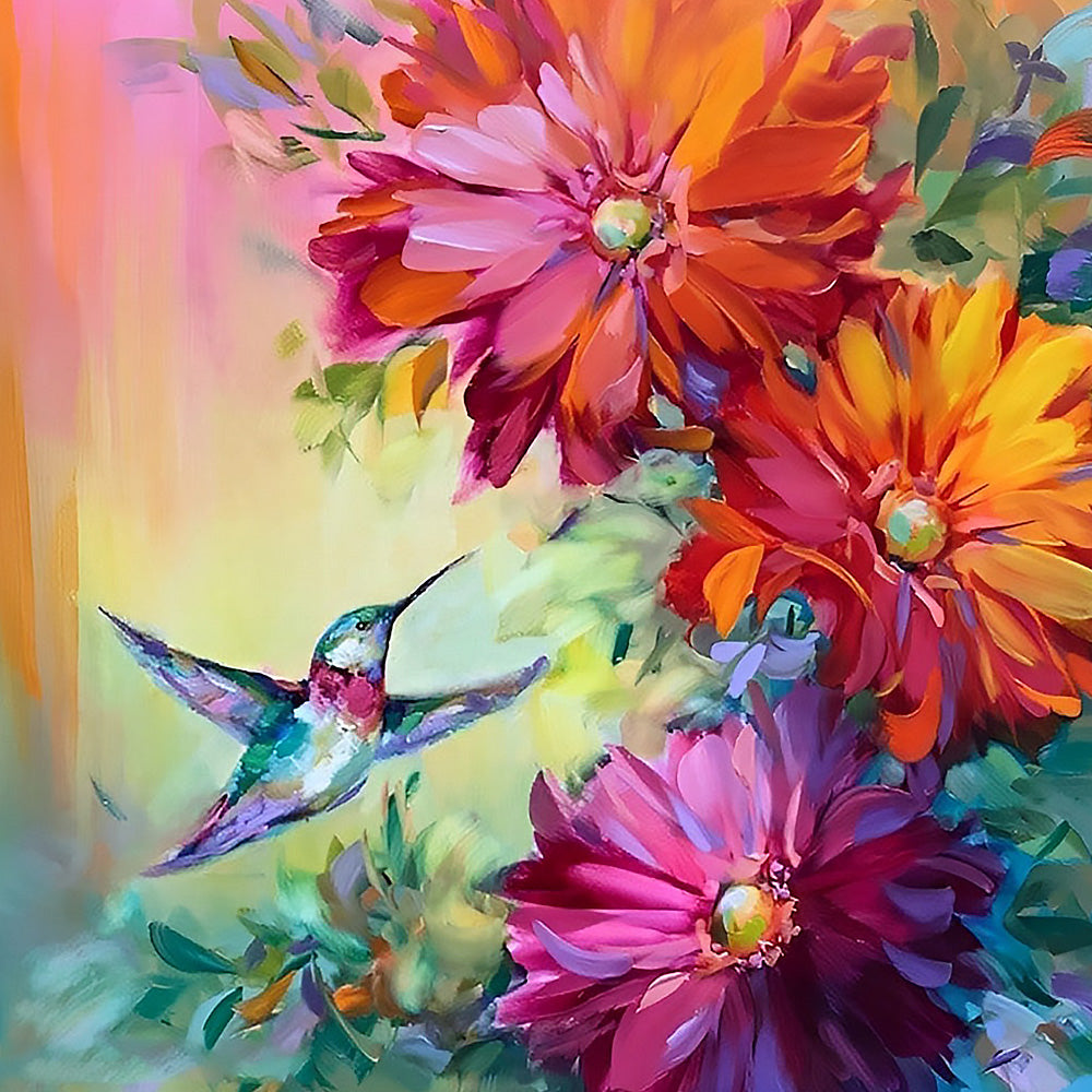 Colourful hummingbird and flowers cross stitch kit for beginners
