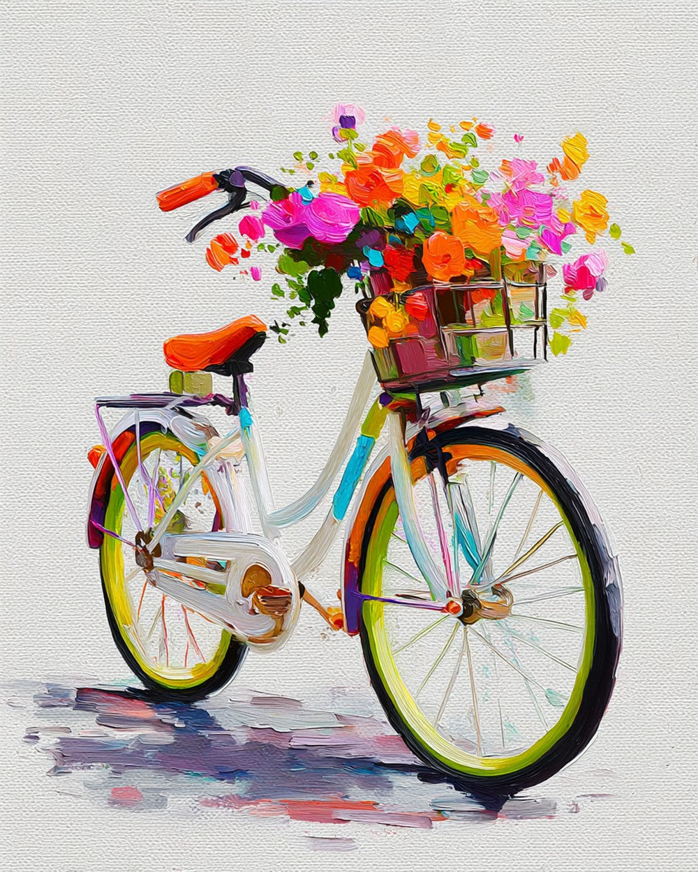 Colourful impasto bicycle art cross stitch kit for beginners