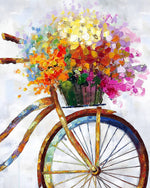 Colourful impasto bicycle with flower basket cross stitch kit for beginners