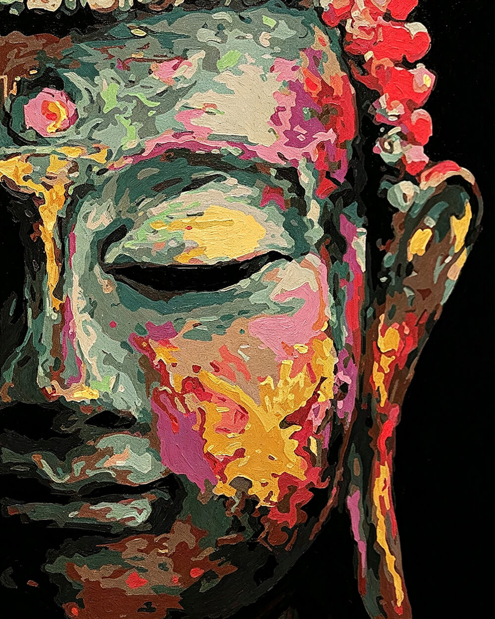 Colourful impasto buddha face cross stitch kit for beginners