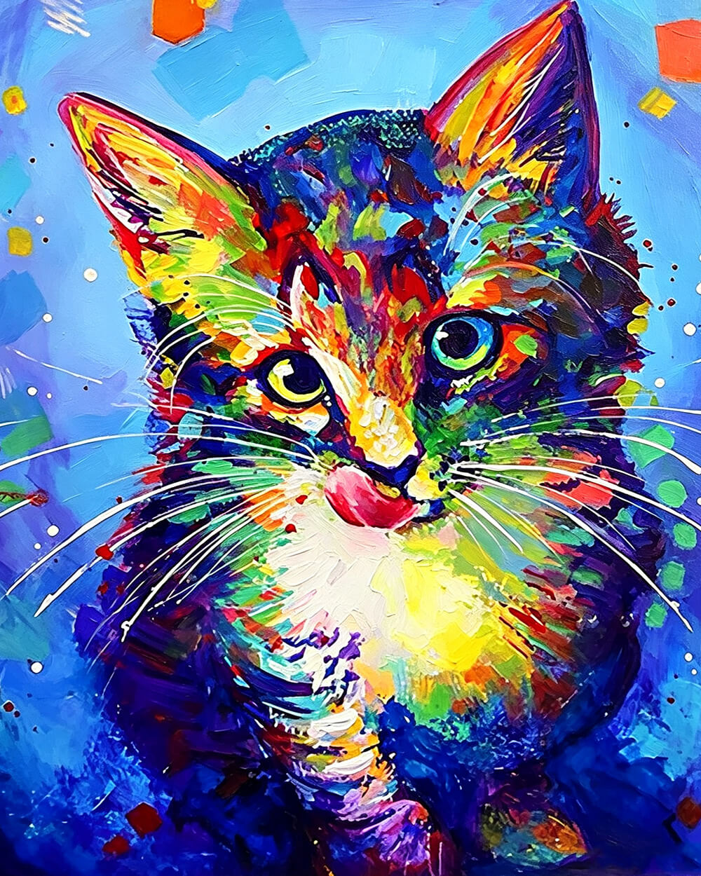Colourful impasto cat cross stitch kit for beginners