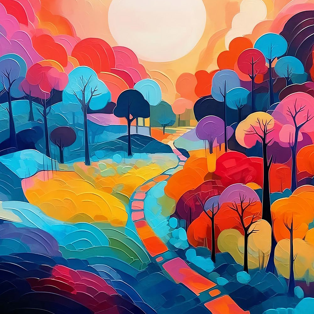 Colourful impasto forest and path cross stitch kit for beginners