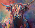 Colourful impasto highland cow cross stitch kit for beginners
