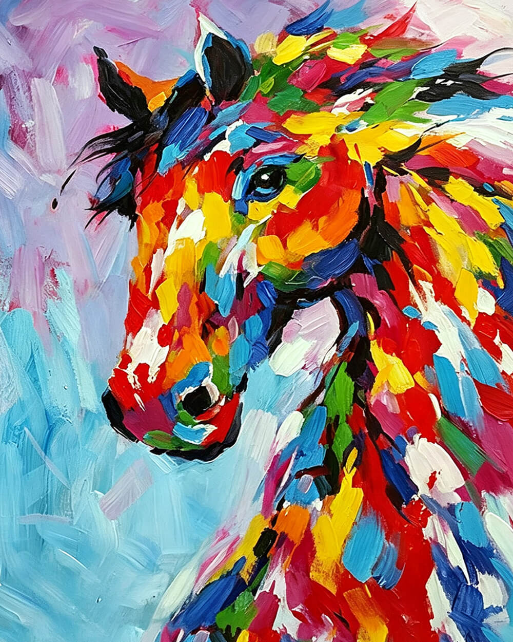 Colourful impasto horse cross stitch kit for beginners