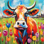 Colourful impressionist highland cow cross stitch kit for beginners