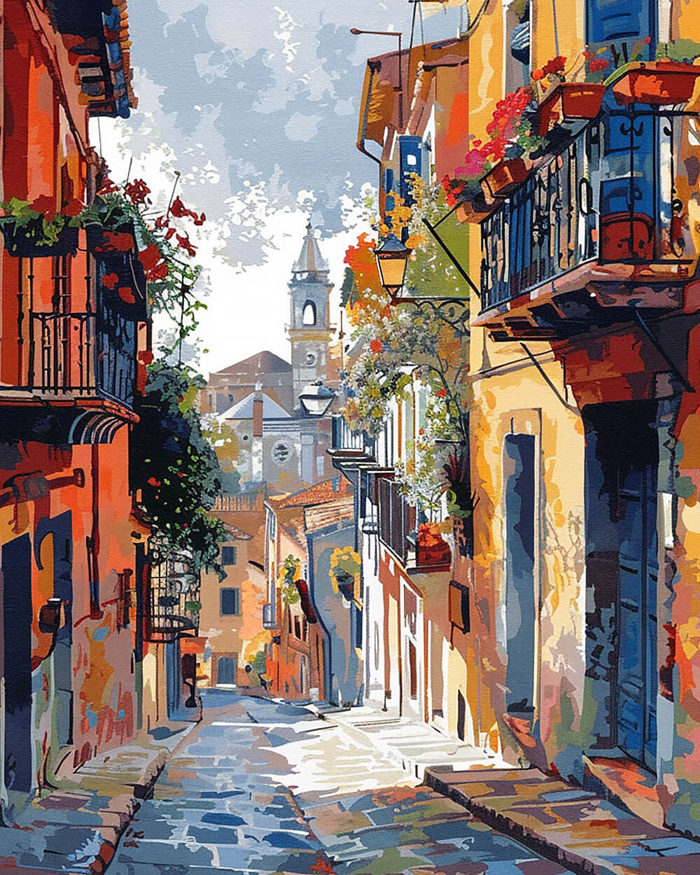 Colourful italian street cross stitch kit for beginners
