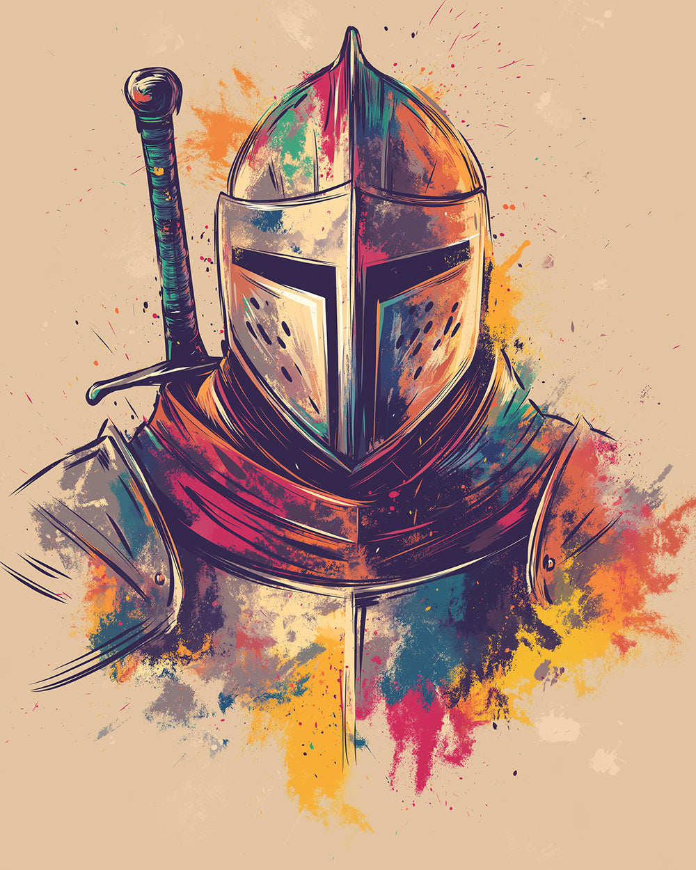 Colourful knight's helmet and sword cross stitch kit for beginners
