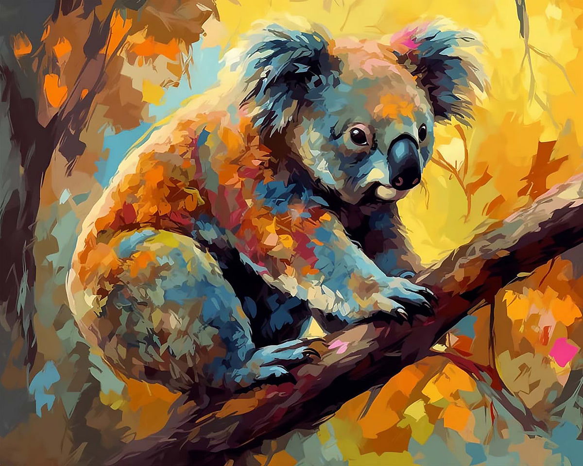 Colourful koala climbing a tree paint by numbers kit for beginners