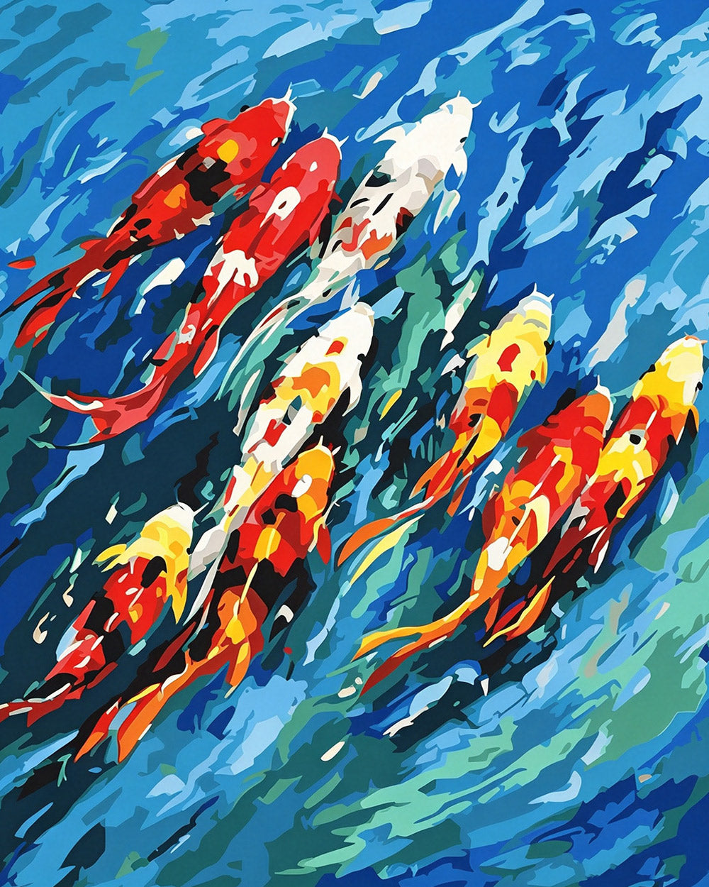 Colourful koi fish in blue water cross stitch kit for beginners
