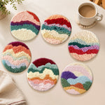 Colourful layered landscape punch needle coasters used for home decoration