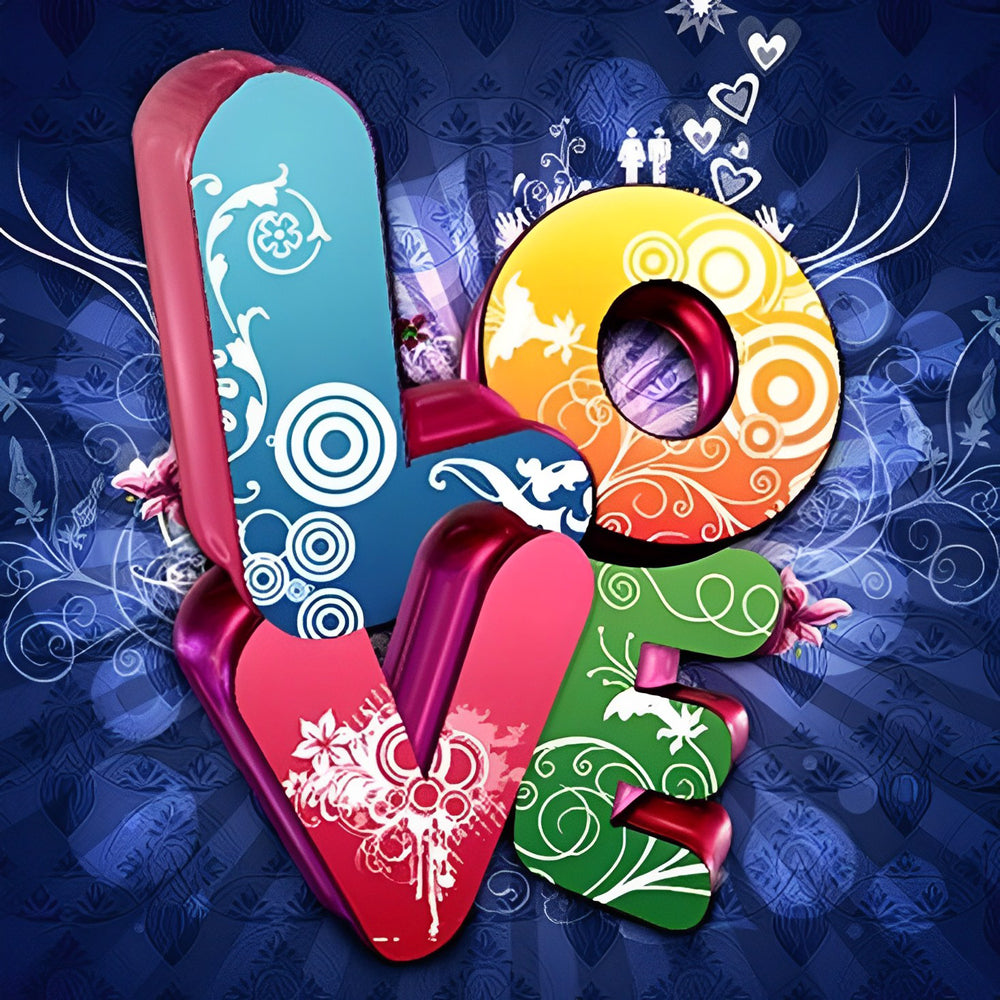 Colourful "love" typography cross stitch kit for beginners