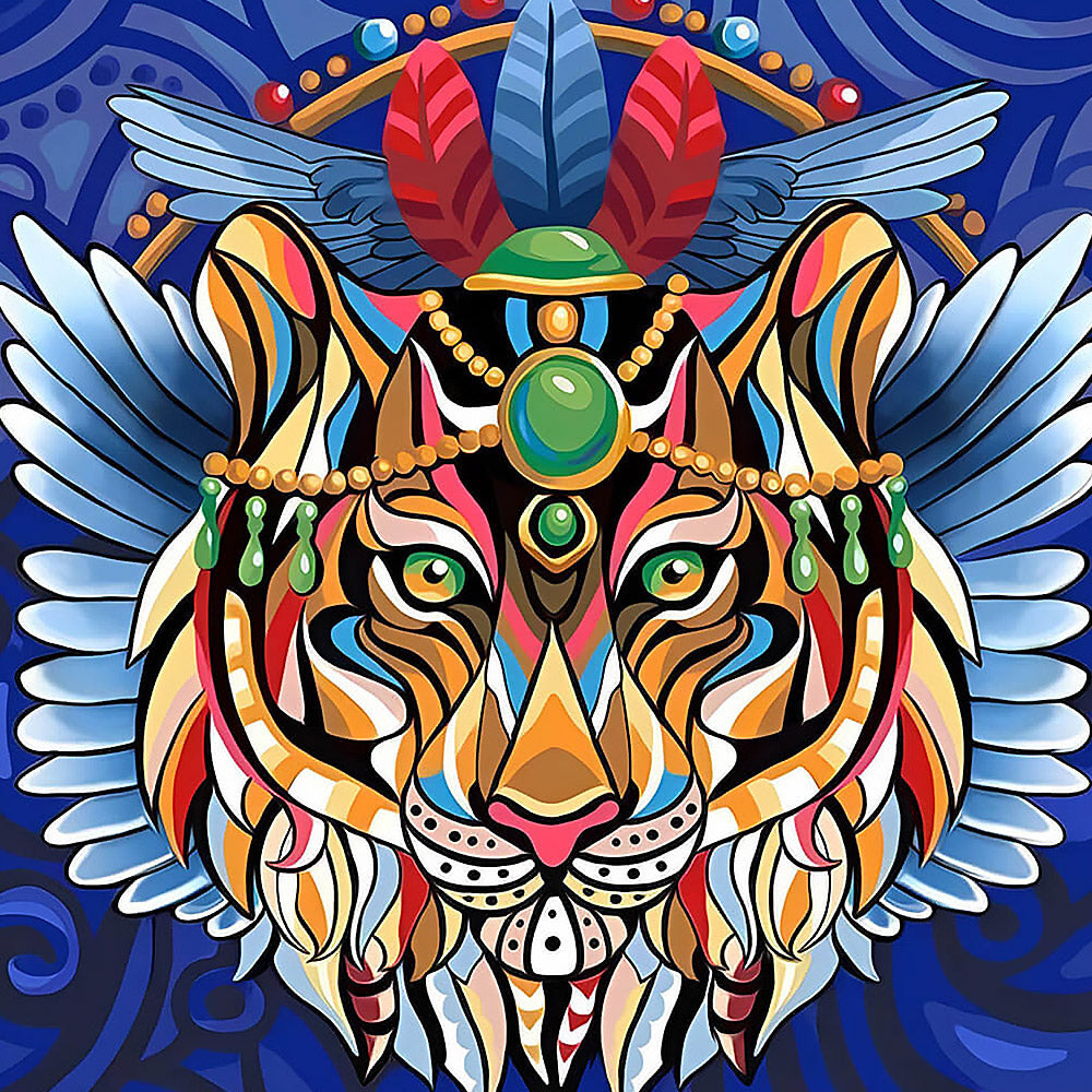 Colourful mandala lion cross stitch kit for beginners