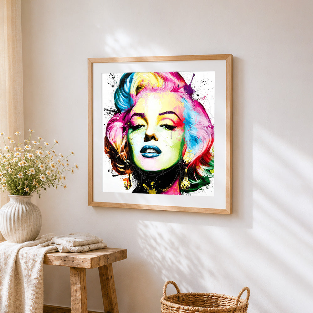 Colourful marilyn monroe face paint by numbers artwork displayed on wall as home decor