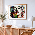 Colourful marilyn monroe pop art paint by numbers artwork displayed on wall as home decor