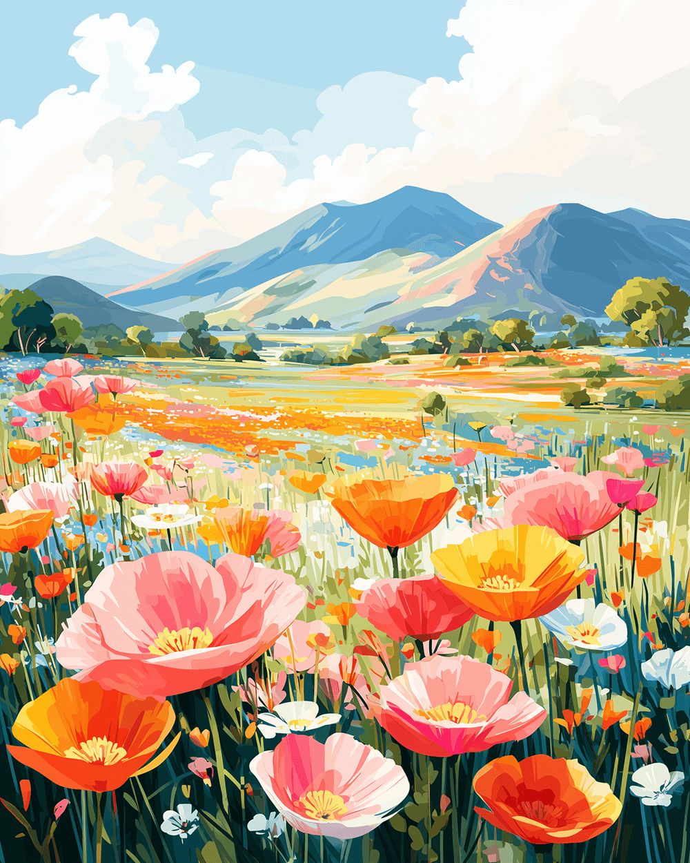 Colourful meadow and mountains cross stitch kit for beginners