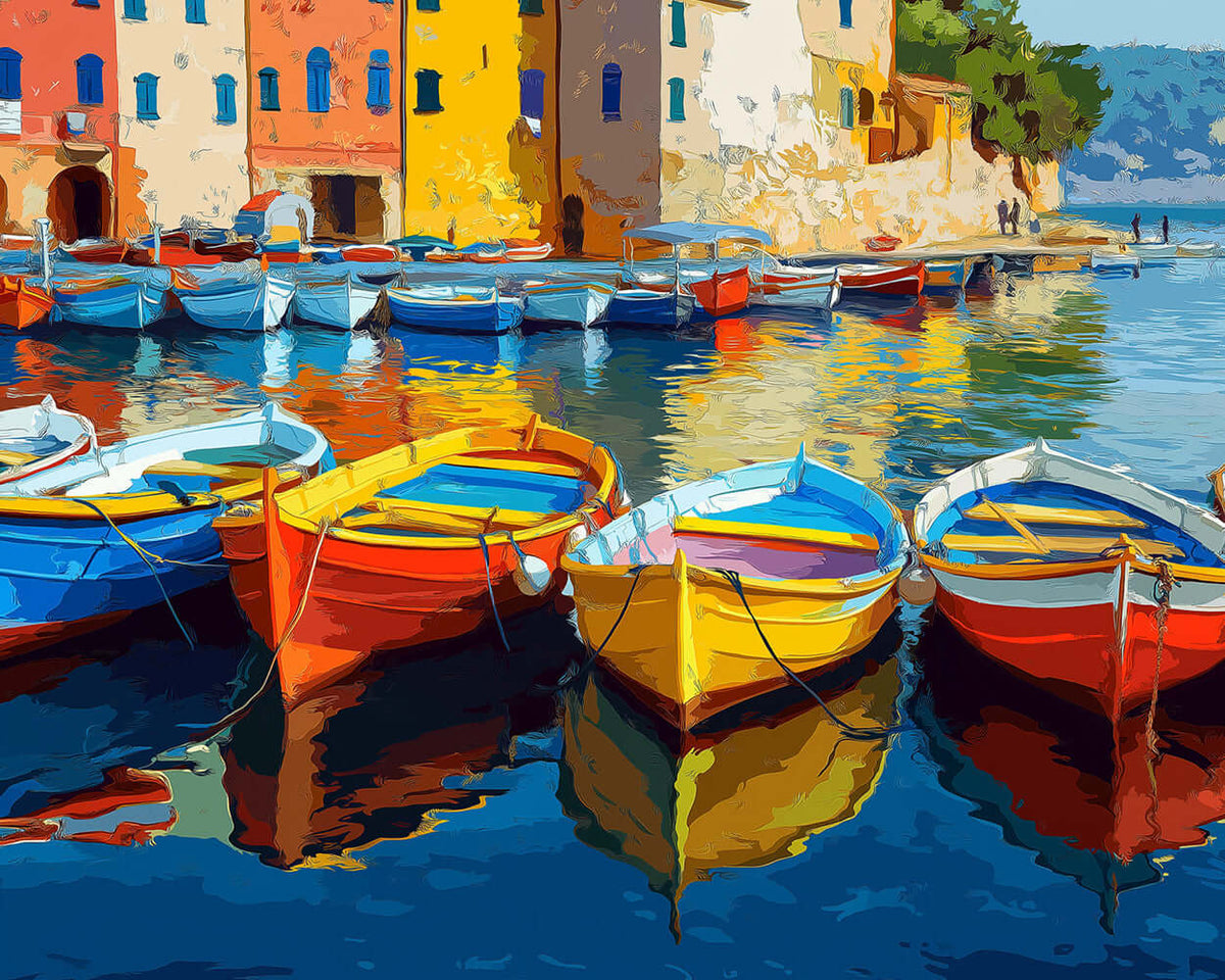 Colourful mediterranean boats cross stitch kit for beginners