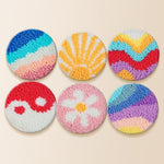 Colourful mixed patterns punch needle coaster kit finished handmade coasters