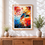 Finished colourful modern cat cross stitch artwork displayed