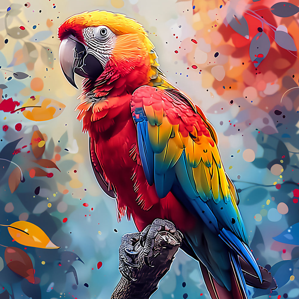 Colourful modern pop art macaw cross stitch kit for beginners