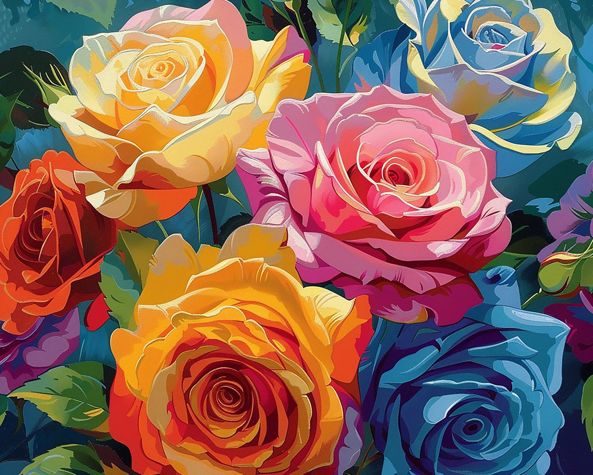 Colourful modern roses cross stitch kit for beginners