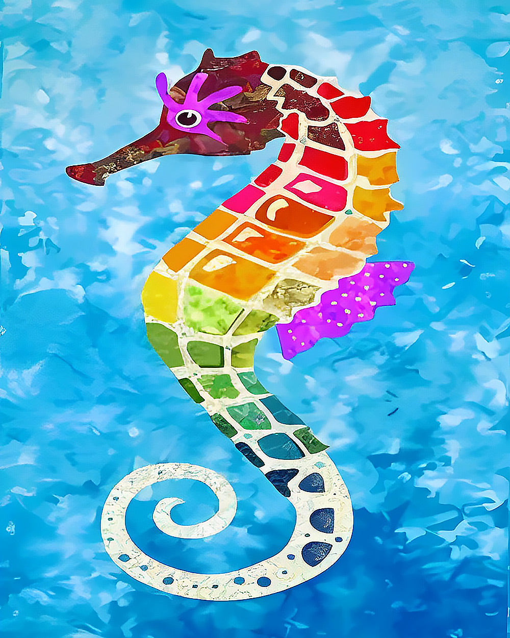 Colourful mosaic seahorse paint by numbers kit for beginners