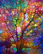 Colourful mosaic tree cross stitch kit for beginners