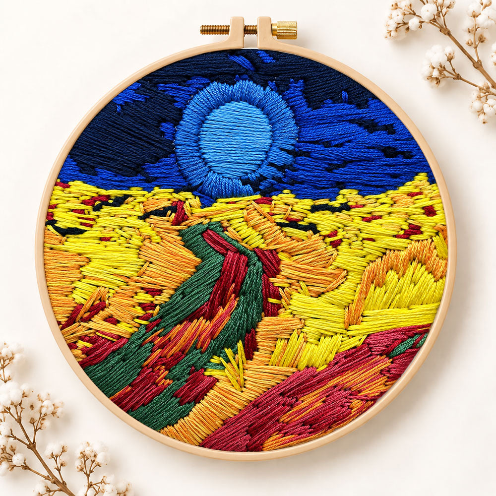 Colourful mountain sunset embroidery kit